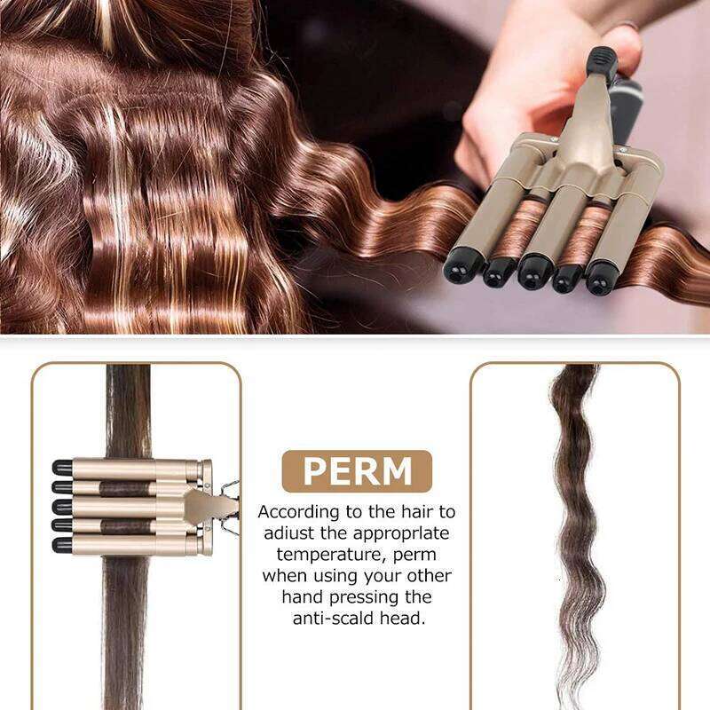 Professional Ceramic Hair Curler with Five Tubes Wavy Curling Iron PTC Electric Heater Household Use Portable 26Y0306