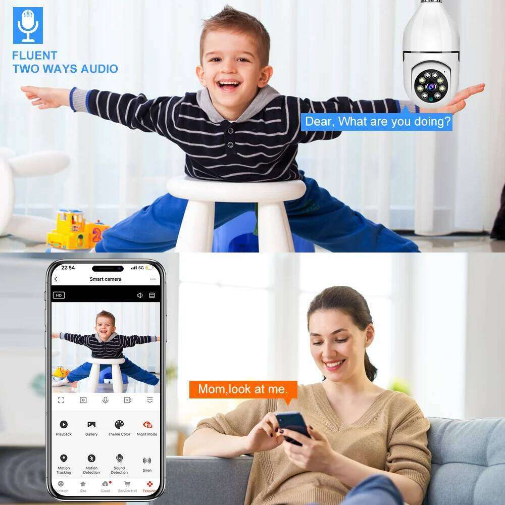 Tuya 2.4G/5G Dual-Band Bulb 3MP/4MP/5MP WiFi Two Way Voice AI Human Detection Night Vision E27 Camera Surveilance Cam 26W0306