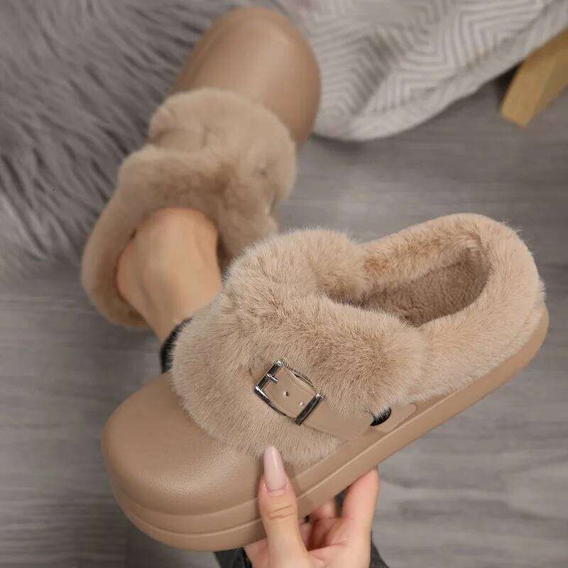 2025 Winter New Plush Waterproof Women's Warm Slippers Outdoor Non slip Leisure Cotton Dragging