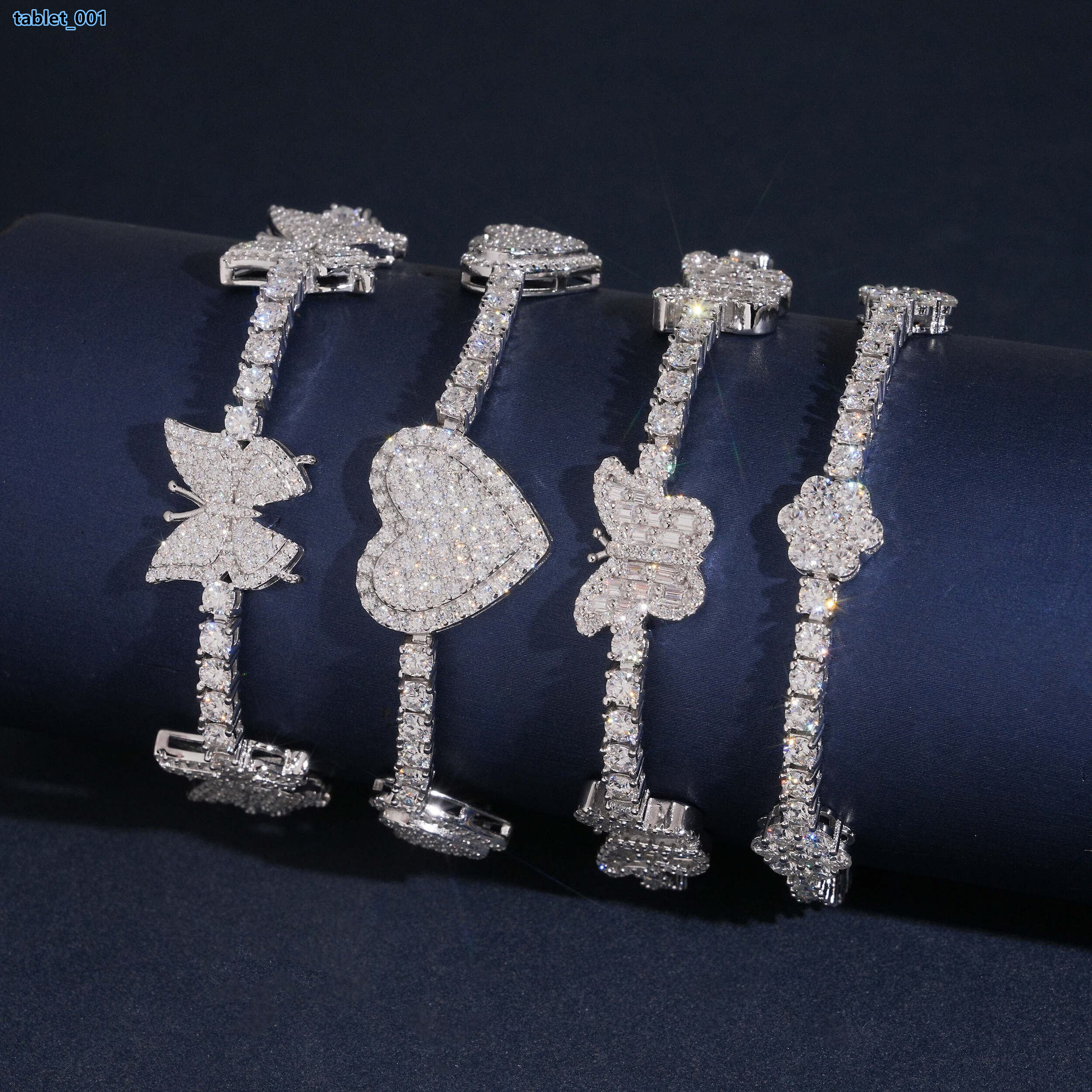 Elegant 4 Styles Pass Teater Iced Tennis Chain Link Bracelet VVS Moissanite 925 Silver Hip Hop Women Jewelry