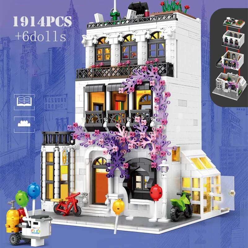 Creative Style Architecture Building Blocks Model European Flower Street Series MOC Villa Ideas Brick Boy Toy for Adult Z260306