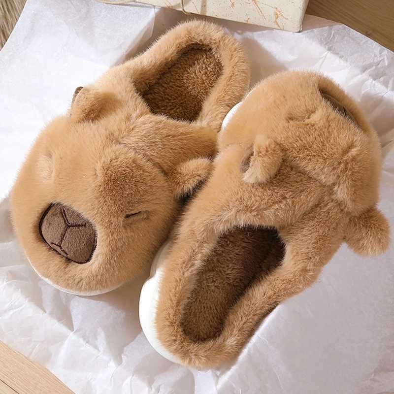Cute Capybara Cotton Slippers Women Autumn Winter Indoor Soft Sole Warm Fur Slides Woman Comfort Non Slip Home Slippers Female S260305