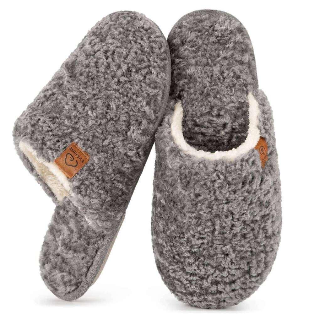 Litfun Winter Fluffy Soft Sole Warm Anti-slip Flats Bedroom Slides Furry Comfy Indoor Women's Slippers
