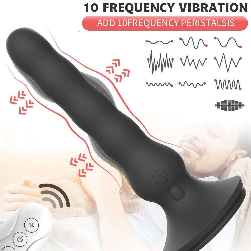 Wiggle Anal for Men 10 Modes Vibrate Clitoral Stimulator Butt Plug with Powerful Suction Cup Remote Control Sex Product Toy W260305