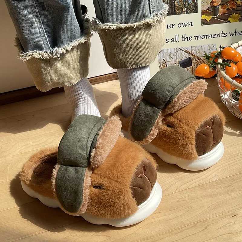 Cute Cartoon Capybara Cotton Slippers For Women Men Spring Winter Shoes Soft Plush Anti-slip Couples Home Floor Fluffy Slipper S260305
