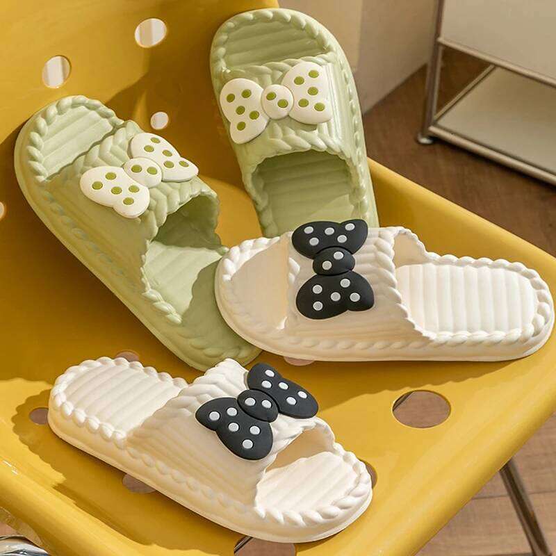 Summer Women's Slippers Cute Bow Tie Indoor Outdoor Thick Soft Sole Non-Slip Beach Slides Comfortable Sandals Fashion Shoes