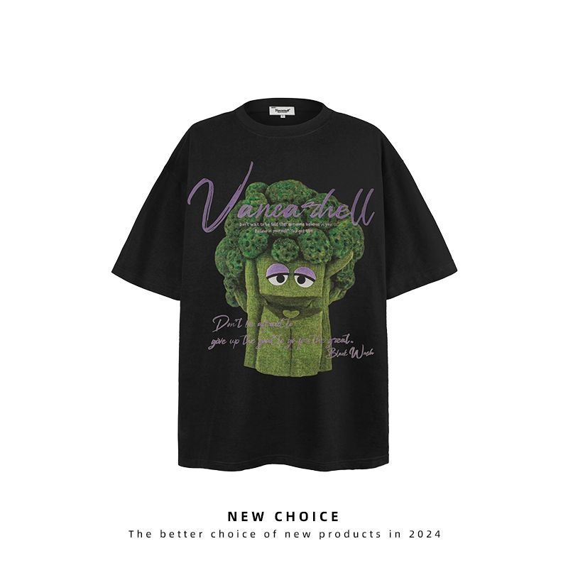 New style American trendy brand fun cartoon printed short-sleeve T-shirt for men oversize loose fit summer couple's casual short-sleeve shirt