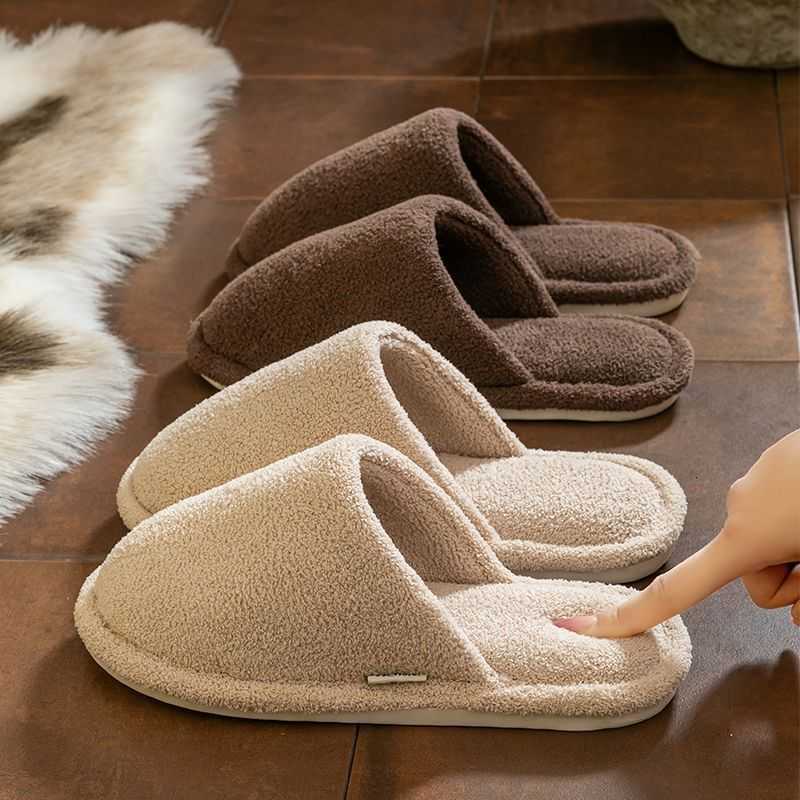 Womens cotton slippers for autumn and winter 2025 new indoor home silent non-slip warm plush slippers for men S260305