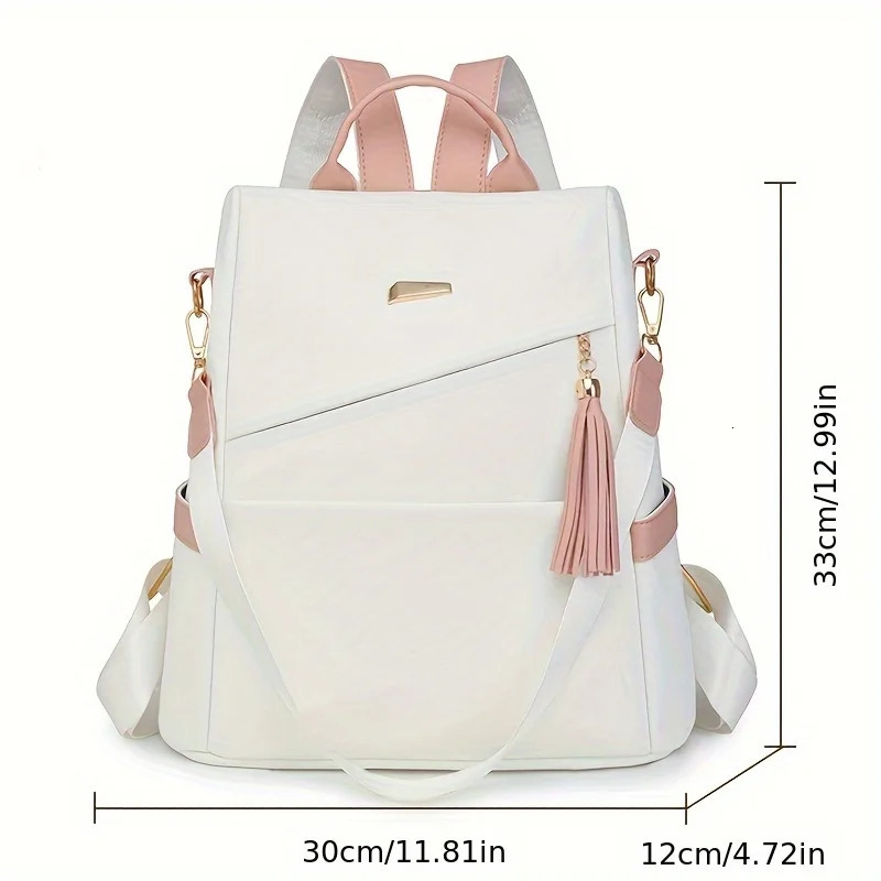 Travel Essentials Elegant Womens Anti-theft Lightweight Backpack Chic White with Pink Accents260228