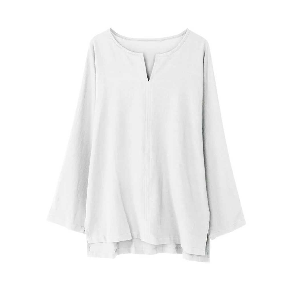 Spring New Mens Cotton Linen Long Sleeve Shirts Solid Color Loose Casual Soft Shirt Basic Daily Wear Fashion V-Neck Design M260305