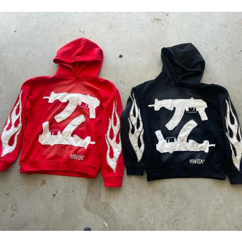 Vintage High Street Personalized Letter Printed Men Hoodie Y2K Harajuku Gothic Punk Men and Women Sportswear streetwear 260304
