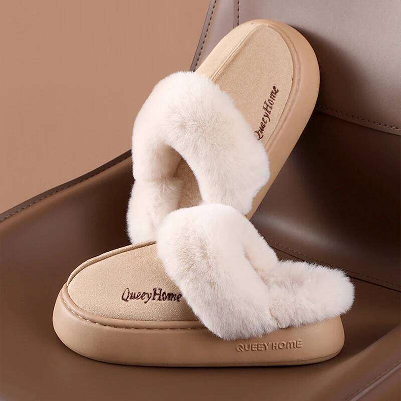 Litfun Winter Plush Lining Women's Thick Bottom Soft Sole Home Anti-slip Warm Slides Cozy Fur Ourtdoor Slippers