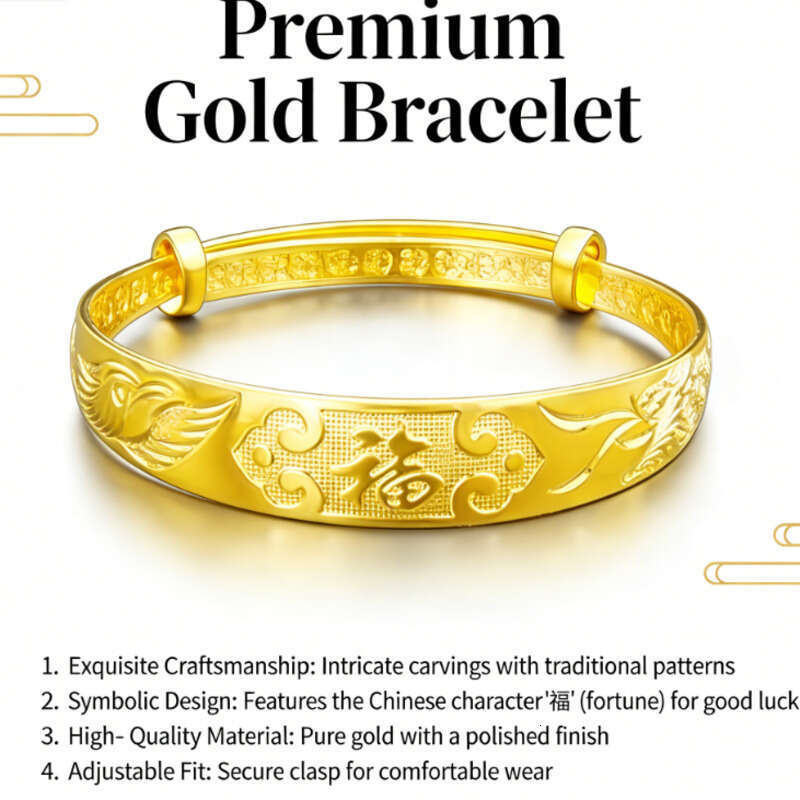 Women's Jewelry 10mm Wide Adjustable Push-Pull Bracelet Traditional Bangle Chinese Style Luxury Gift
