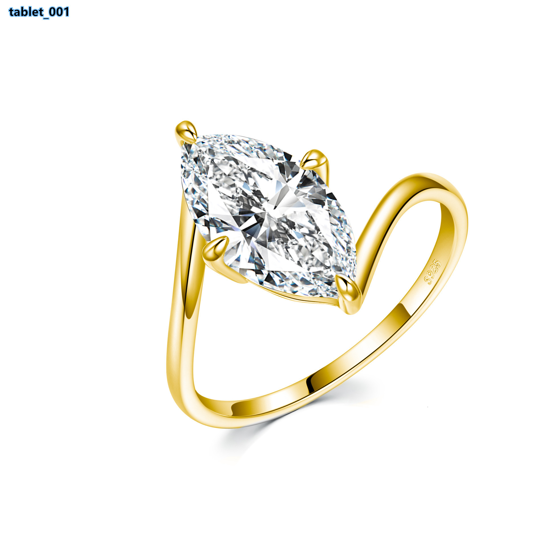 Fine 925 Sterling Silver 14K Gold Plated Marquise Cut 3 GRA Moissanite Engagement Jewelry Solitaire Diamond Modern Ring