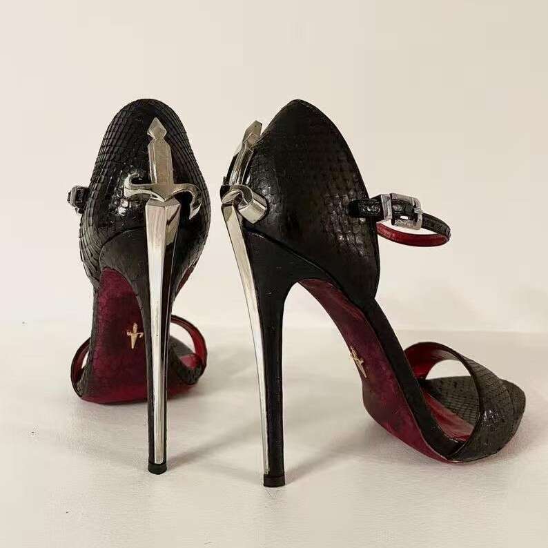 10Cm European And American Style Printed Red Sole Genuine Leather For Women Summer Sexy Elegant Waterproof Platform Super High Heel Sandals - view 5