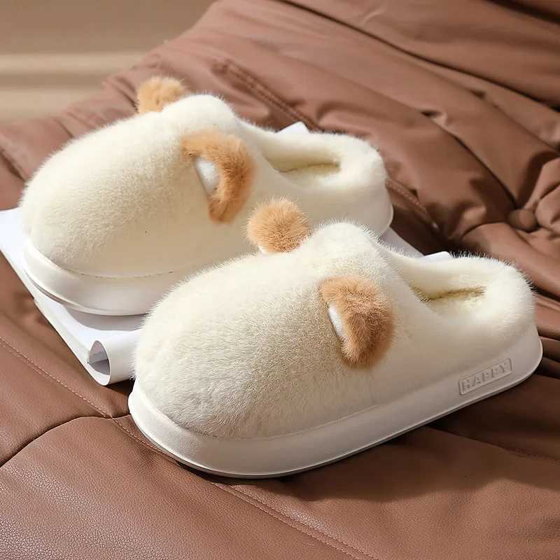 New Cotton Slippers Cute Furry Slides Indoor Anti-slip Flats Women Soft Winter Home Couples Men Platform Warm Plush Shoes S260305