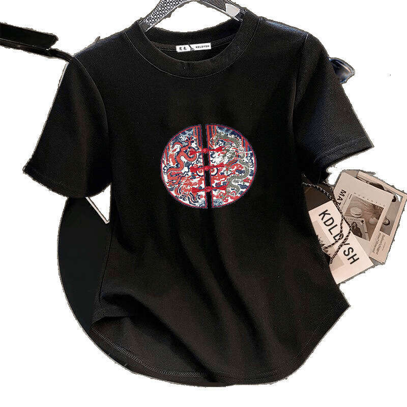 New Chinese Lightweight Embroidered Button Design short Women's Summer T-irt White Faionable Slim Fit round neck top Leisure multifunctional T-sl