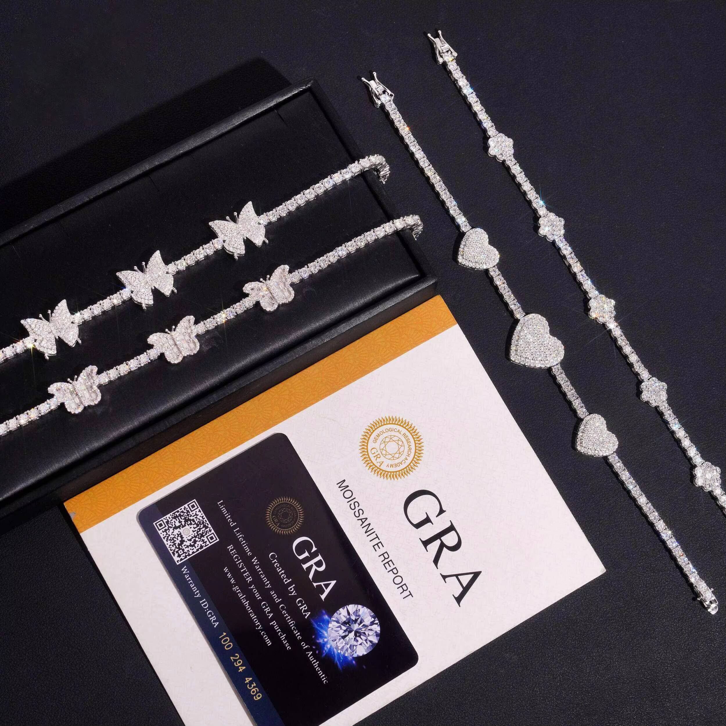 Elegant 4 Styles Pass Teater Iced Tennis Chain Link Bracelet VVS Moissanite 925 Silver Hip Hop Women Jewelry