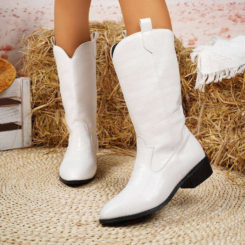 2025 Autumn/Winter New Wide Leg Boots, Women's Thick Heel Knee length Fashion Boots