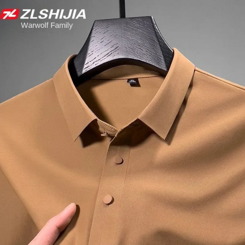 Korean Clothing Harajuku Fashion Classic England Slim Solid Polo Shirts for Men Summer Business Ice Silk Polo T Shirt Man 260304