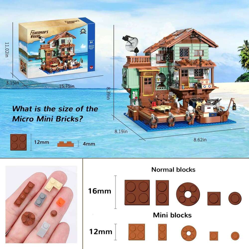 2100PCS Fisherman's Wharf Building Block Tree House Model Seaside Street View Boat Transportation Toys Children Holiday Gifts Z260305