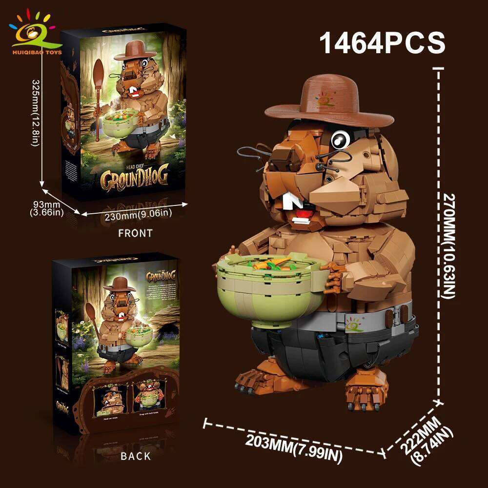 HUIQIBAO 1464PCS MOC Groundhog Model Building Block Marmot Animal Series Brick Construction Toy For Children Desk Home Decor. Z260306