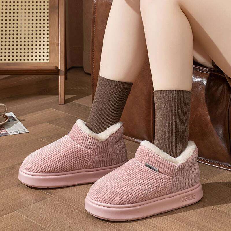 Litfun Winter Corduroy Ankle Non-slip Thick Bottom Indoor Cotton Plush Lining Comfy Warm Women's Snow Boots