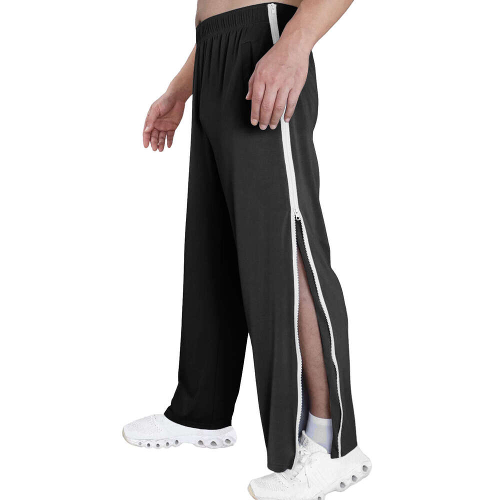 Men's Trendy Sports Zipper Loose Sweatpants Training Quick-Release Basketball Pants Breathable Moisture-Wicking