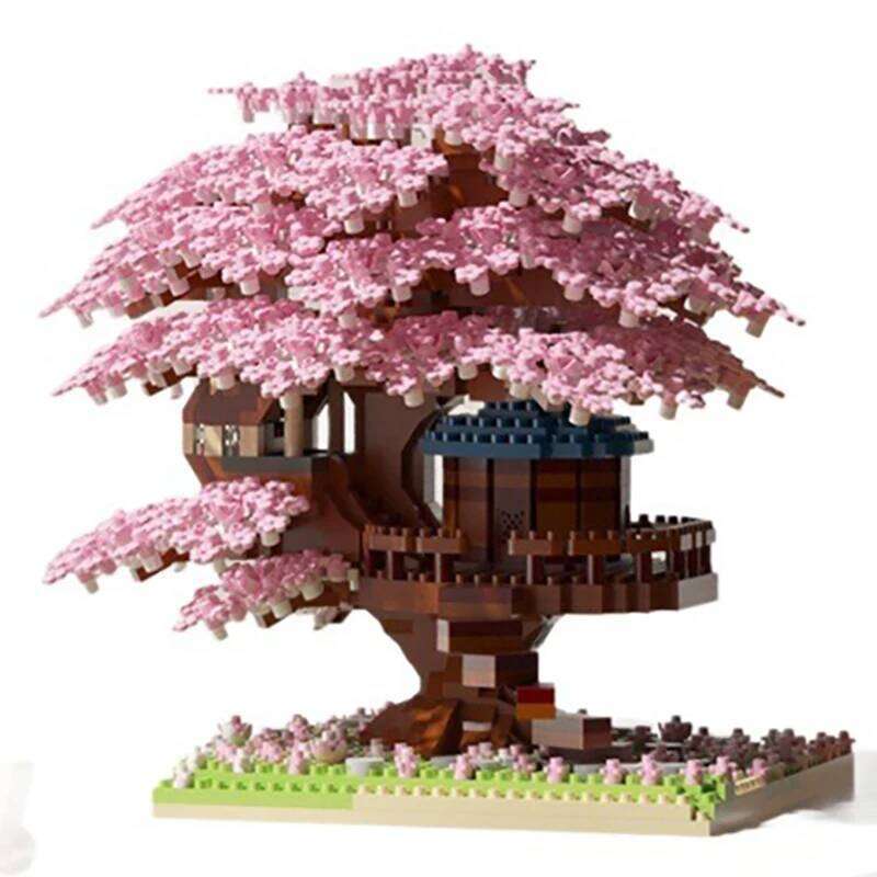 Pink cherry tree house micro-particle building block classic model girl series difficult assembly toys Z260305