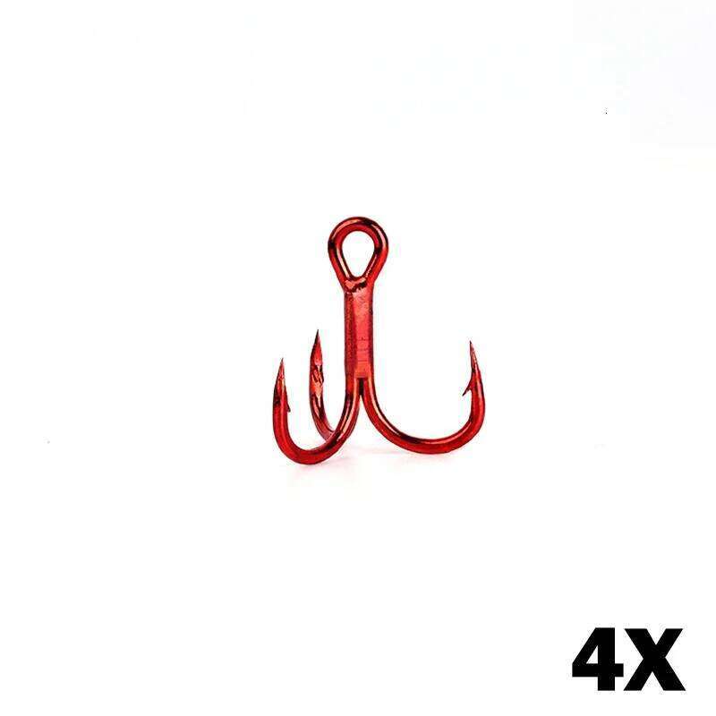 New 10pcs 4x Strong Super Sharp Round Hook Antirust High Carbon Steel 2 4 6 8# Sea Treble Hooks Fishing Tackle S260305