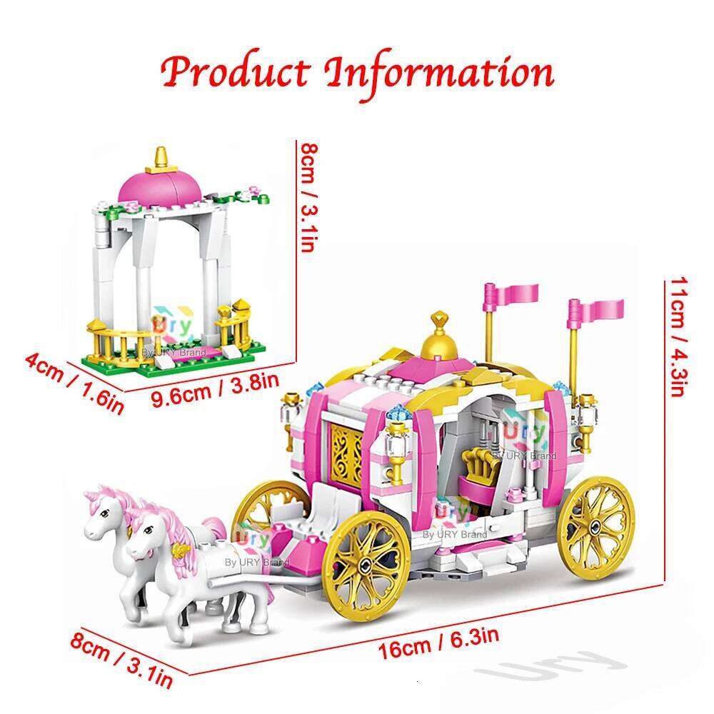 Girls Friends Luxury Royal Princess Horse Rose Carriage Building Blocks Set DIY Assembly Toys for Kids Creative Birthday Gifts Z260305