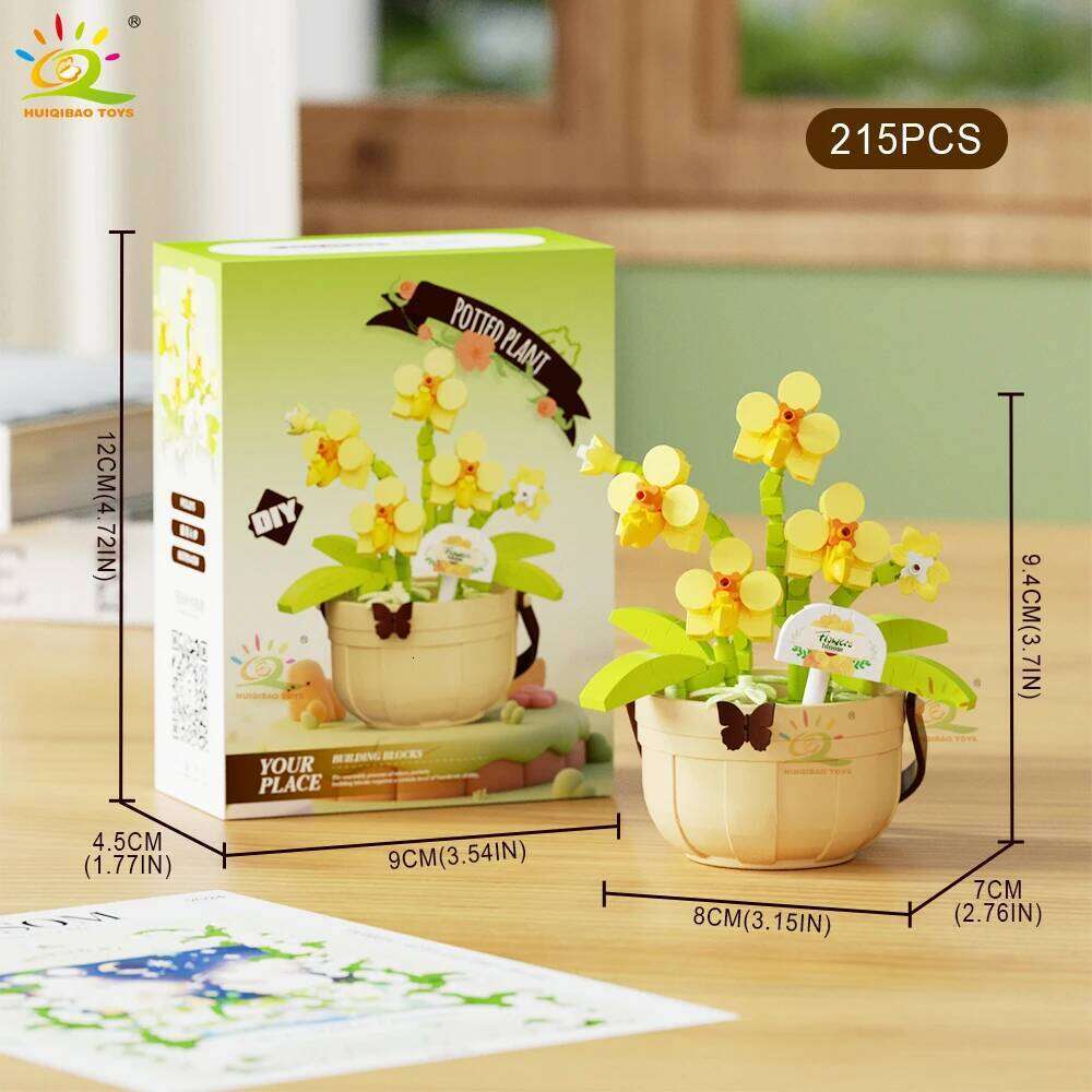 HUIQIBAO MOC Flower Micro Building Block DIY Rose Sunflower Pot Bouquet Mini Diamond Model Brick Toy for Children Desk Decor. Z260306