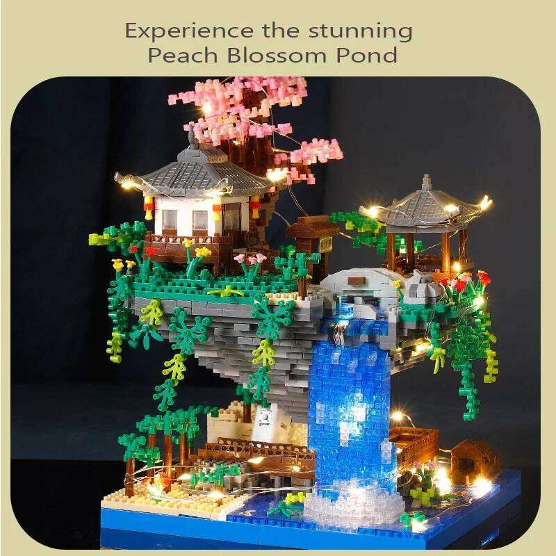 Ancient Architecture Peach Blossom Pond Castle Girl Model Building Block Assembly High difficulty Children's Toy Z260305