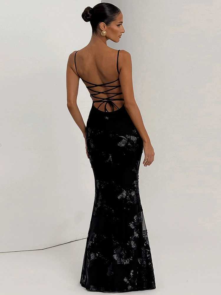 Womens Weird Puss Flower Embroidery Maxi Dress Low Neck Cross Bandage Backless Summer Elegant Slim Street Style Dress X260306