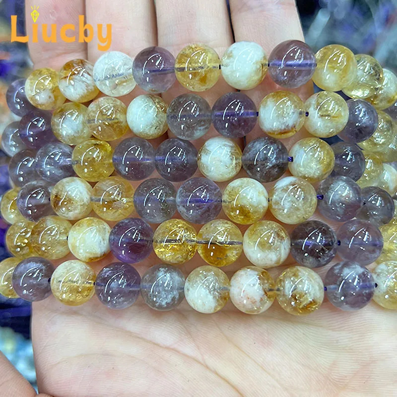 Advanced sense Natural Stone Purple Yellow Chalcedony Beads DIY Bracelets Accessories For Jewelry Making 15 Wholesales 6/8/10mm 260302