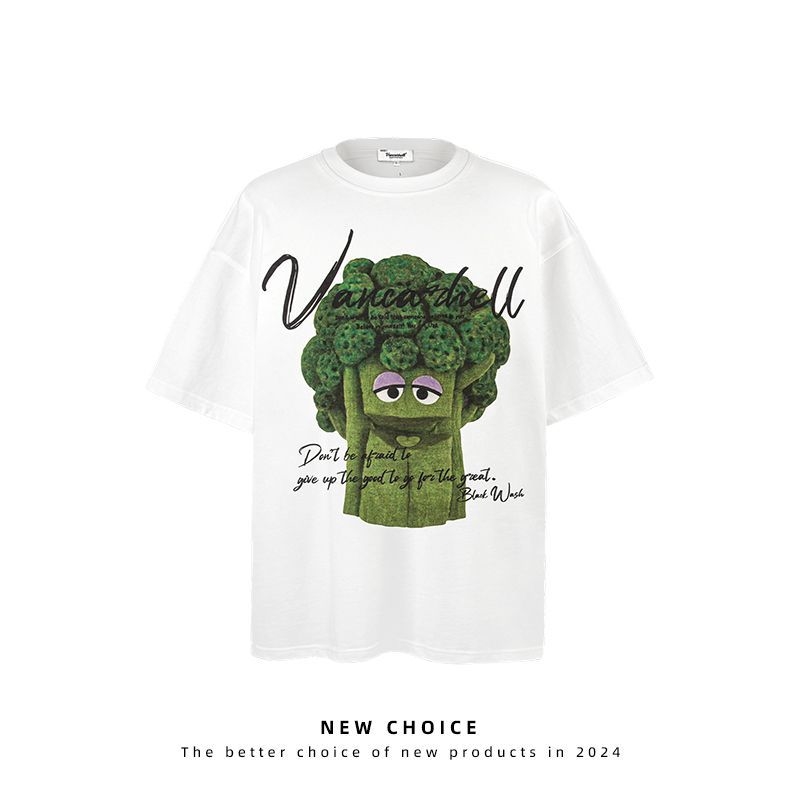 New style American trendy brand fun cartoon printed short-sleeve T-shirt for men oversize loose fit summer couple's casual short-sleeve shirt