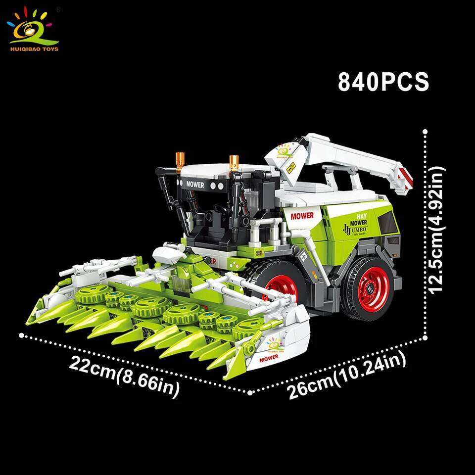 HUIQIBAO Farmer Truck model Building Block Tractor Cultivator Harvester Vehicle MOC Car Brick City Construction Toy For Children Z260306