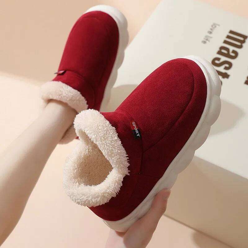LItfun Plush For Man Winter Indoor Outdoor Home Shoes Comfortable Fuzzy Short Ankle Boots Male Non-Slips House Slippers