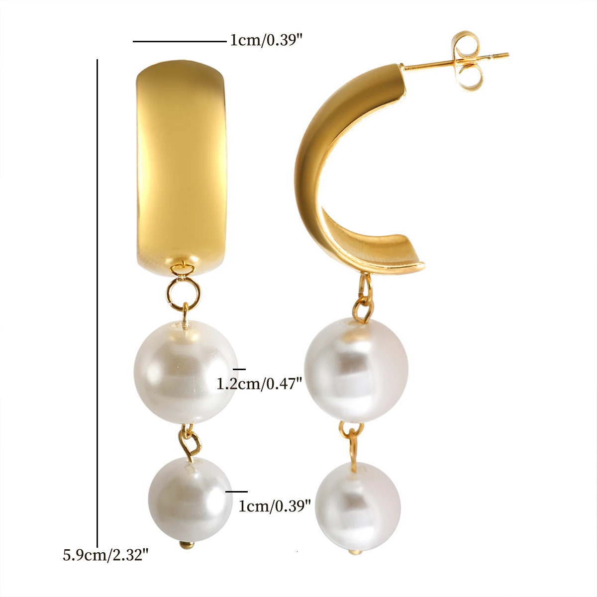 Stainless Steel Tassel Earrings 2 Pearls Dangle Earrings Jewelry 260302
