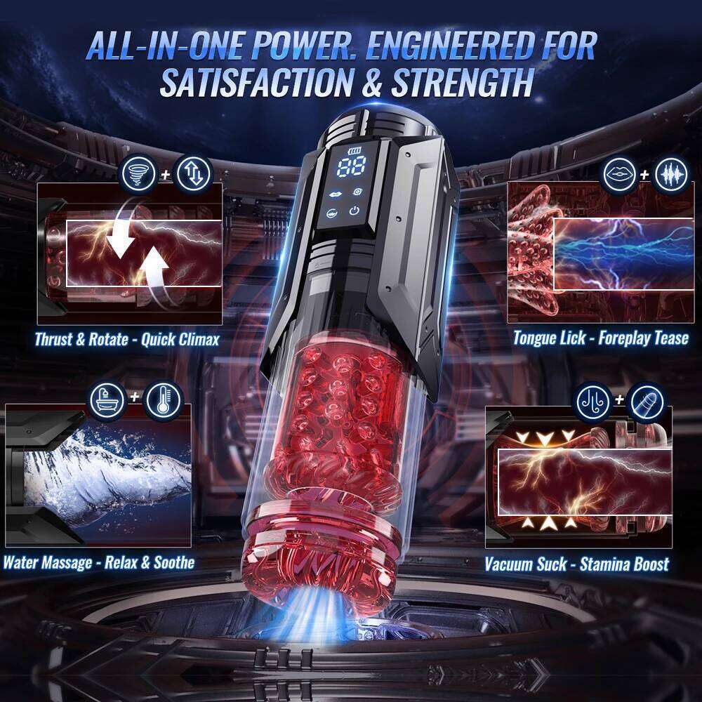 Male Masturbator Stroker with Sucking Thrusting Rotating & 7 Licking Adult Toys, Pocket Pussy Mens Toy Blowjob Sex Machine W260305