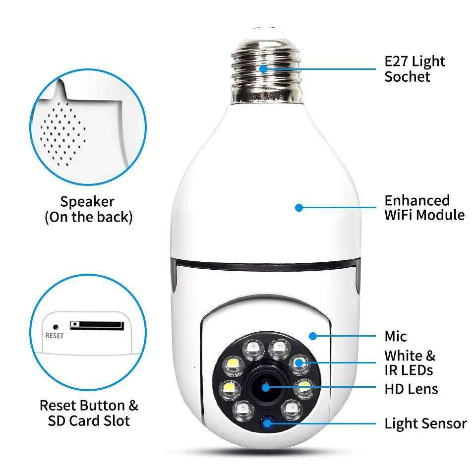 Ycc365 Plus E27 Surveillance Bulb Night Vision Full Color Automatic Human Tracking Zoom Security Baby Monitor Wifi Camera 26W0306