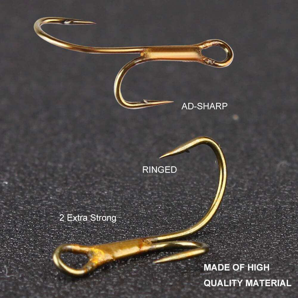 FISH KING 20pcs Double Fishing High Carbon Steel Golden Barbed Hook 1# 2# 4# 6# 8# Pike Trout Perch Ringed Zander Fishhooks Y260305