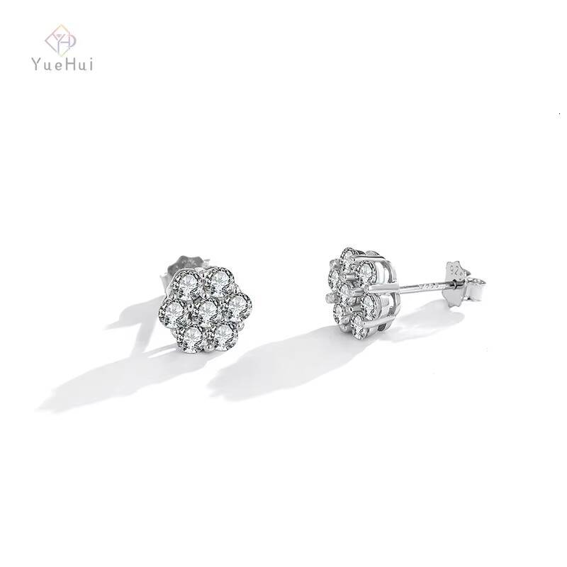 Cluster Flower Design Unisex 8mm-15mm Moissanite Earrings Men Hiphop 925 Sterling Silver Moissanite Stud Earrings Women