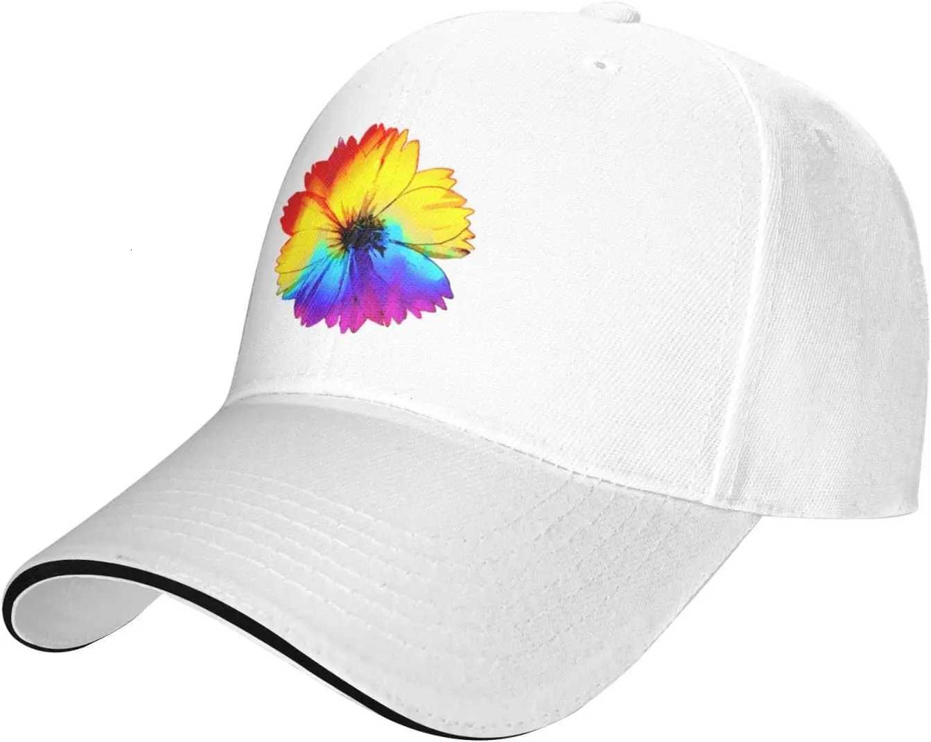 Rainbow Tie Dye Flower Baseball Cap Pride LGBTQ Ally Gift Polyester Snapback Hat Adult Casual Sun Protection S260306