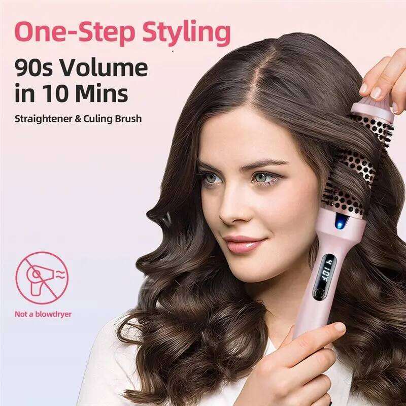 A04V Brush, Negative Ionic Heated Thermal Round Brush For Blowout Look, Curling & Straightener EU Plug 26Y0306