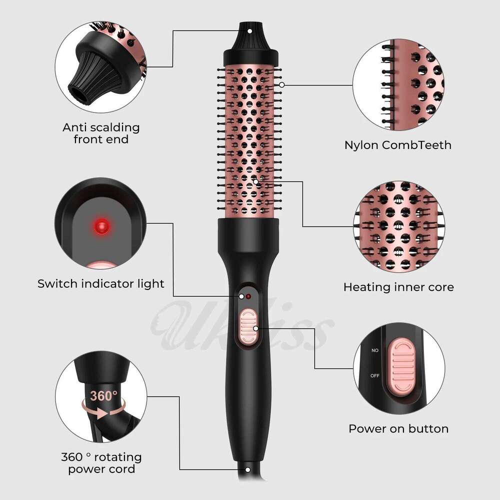 Thermal Double PTC Heated Curling Iron Anti-Scald Round 32mm Hair Curler Hot Volumizing Brush Styler 26Y0306