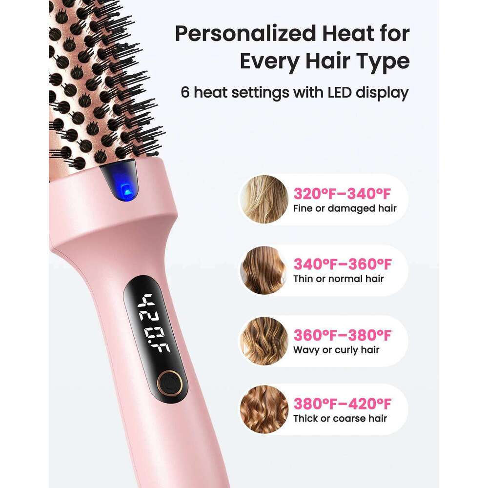 Ionic Thermal Brush Dual Voltage 6 Temperature Settings & LED Digital Display For Curling And Straightening Hot Air Styler 26Y0306