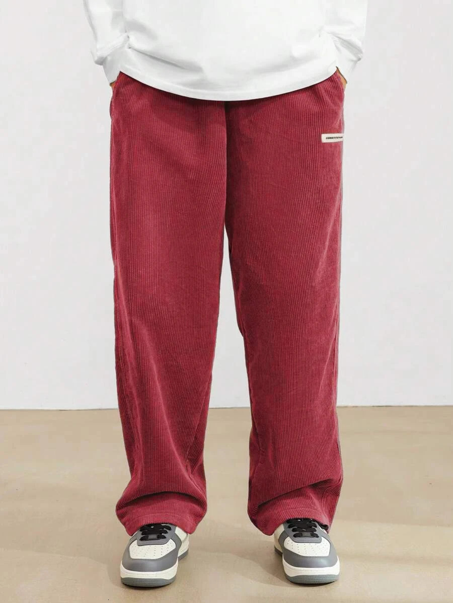 2026 fashion Mens Corduroy Straight Casual Pants spring autumn Outdoor Streetwear with Drawstring Elastic Waist 260304
