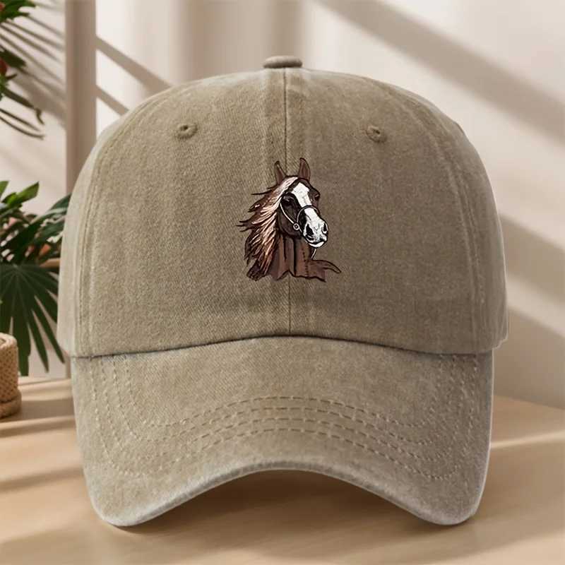 Trendy Versatile Fashion Horse Head Print Washed Vintage Soft Top Sunshade Baseball Cap Unisex Baseball Cap S260306