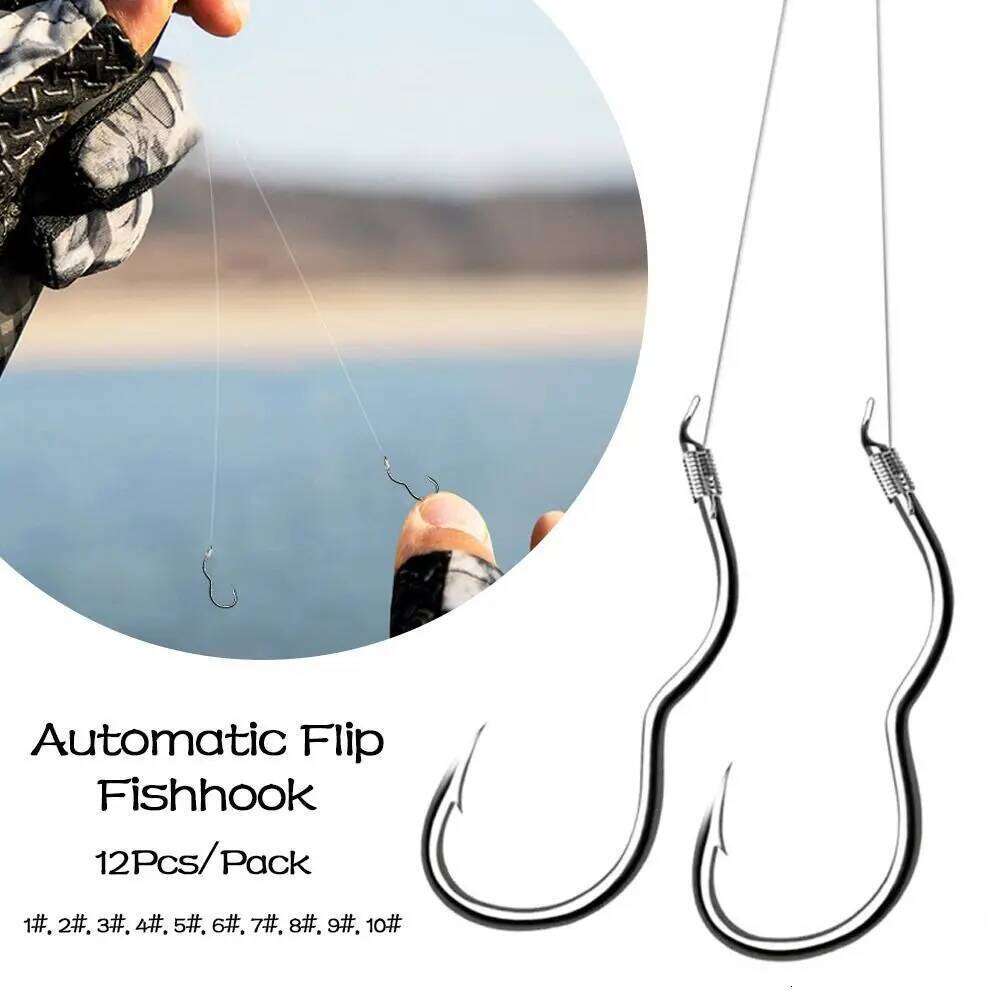 12Pcs/Pack High Carbon Steel Hook Sharp Barbed Automatic Flip Fishhook for Carp Fishing Accessories Y260305